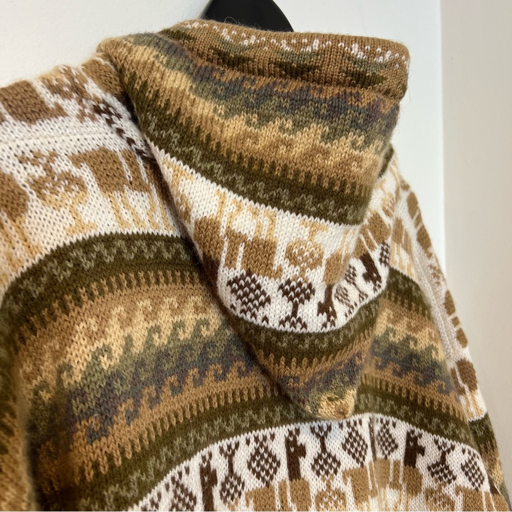 Alpaca Connection Zip Sweater Large Peruvian Alpaca Wool Green Multicolor Hooded - Picture 10 of 11